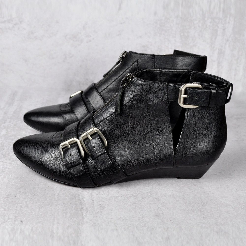Kelsi Dagger Black Ankle Boots with Buckles